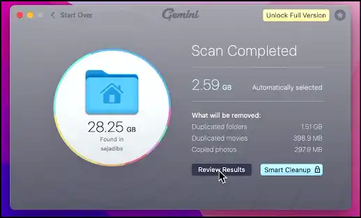 Review or initiate smart cleaning instantly to remove duplicate files from Mac.
