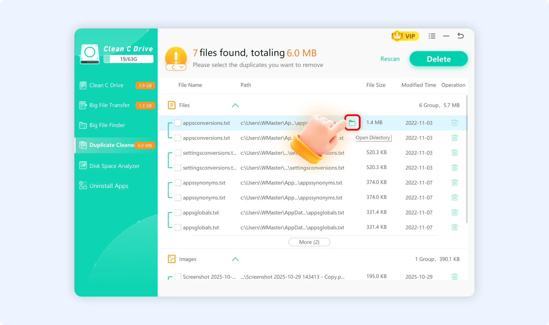 Click the folder icon to go to the specific file location.