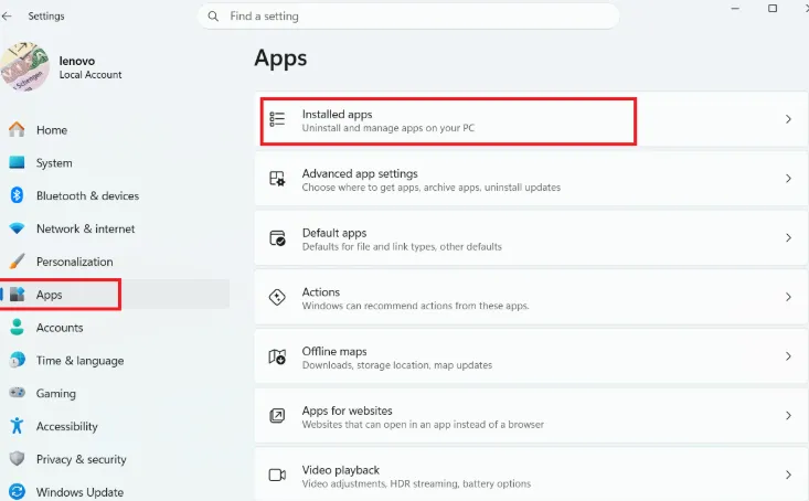 Go to apps from the settings and head to installed apps.