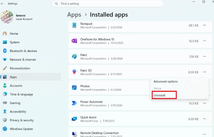 Click on the three dots and then click on uninstall to remove unnecessary apps.