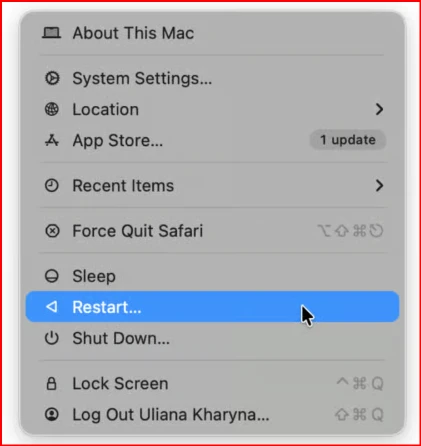 Restart Mac to remove junk.