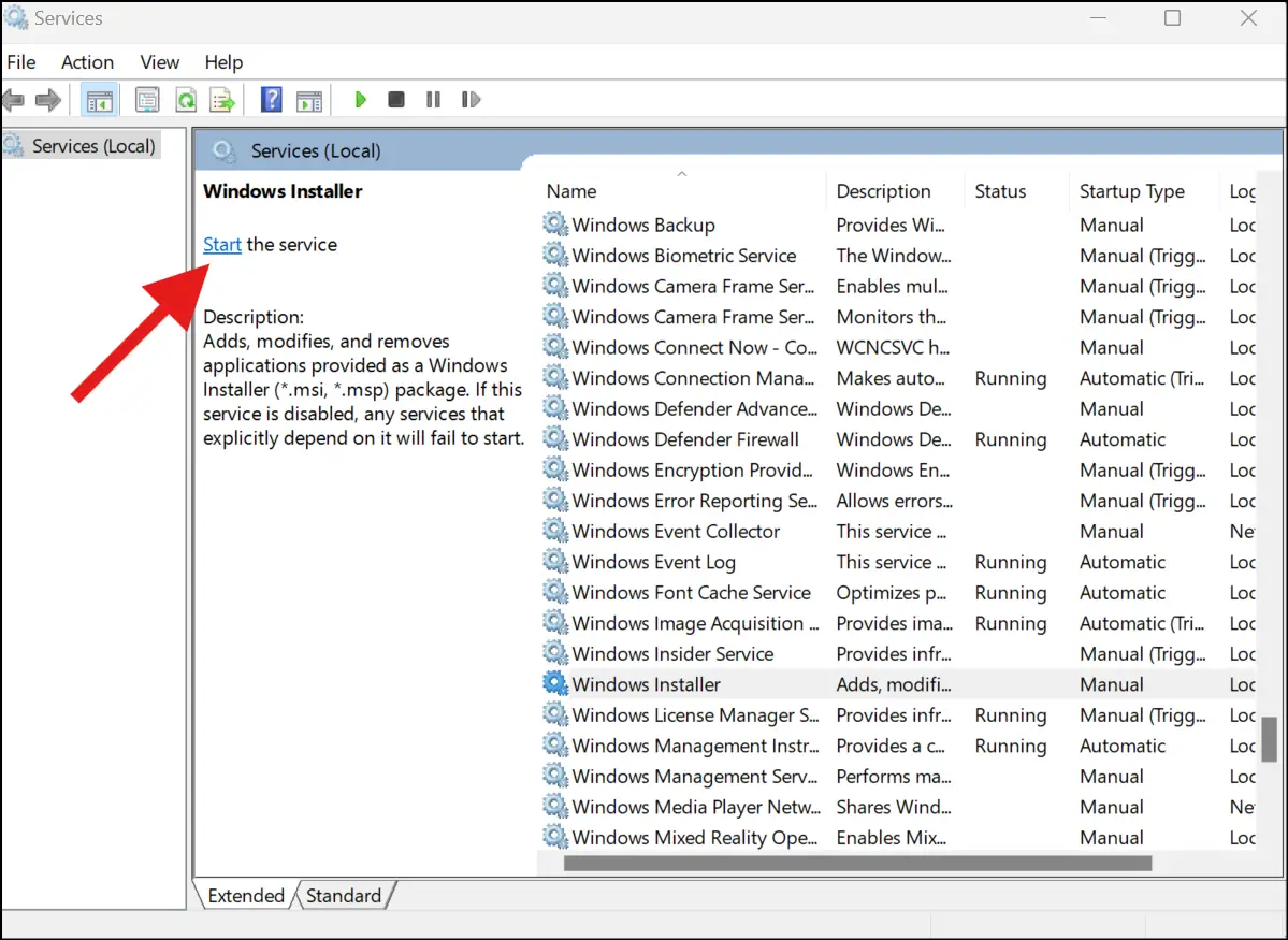 Start the Windows Installer service to fix install error 0x800f0991 in Windows 11.