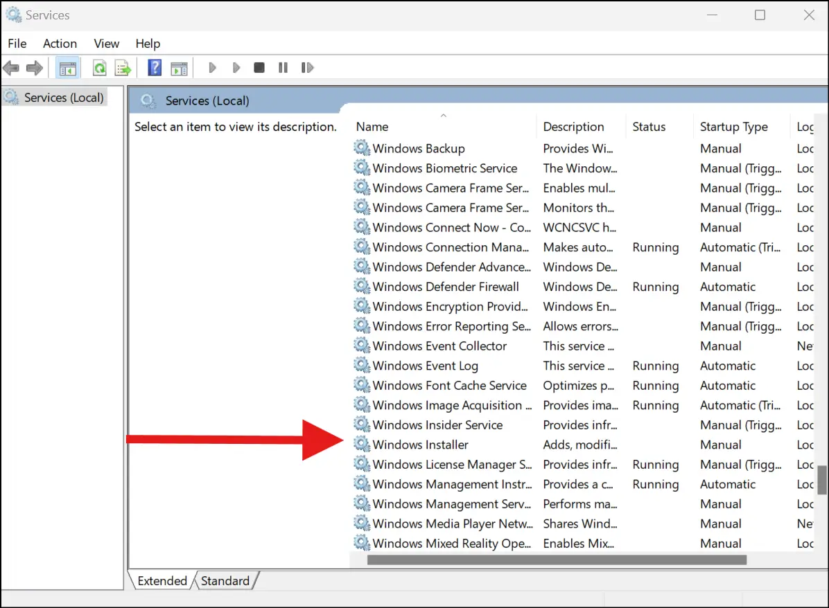Locate the Windows Installer to start the service to to fix install error - 0x800f0991 in Windows 11.