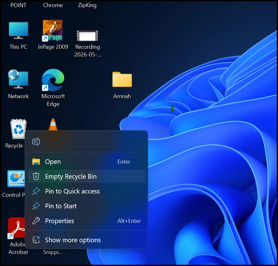 Right-click to empty your recycle bin.