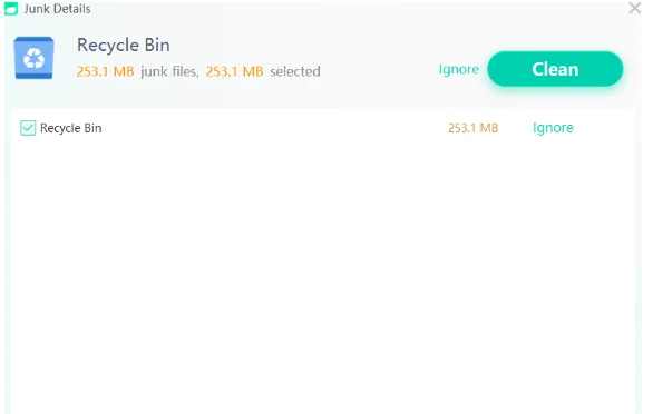 select the folder you want to delete and click on Clean to free up space.