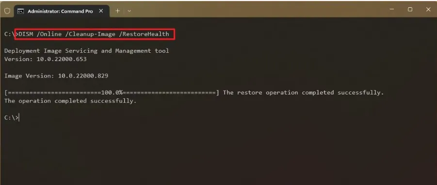 DISM RestoreHealth command running in Windows 11 Command Prompt.