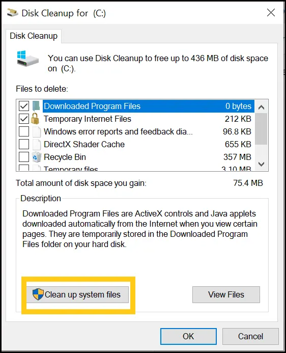 Select your desired files and junk on Disk Cleanup interface to clean C drive.