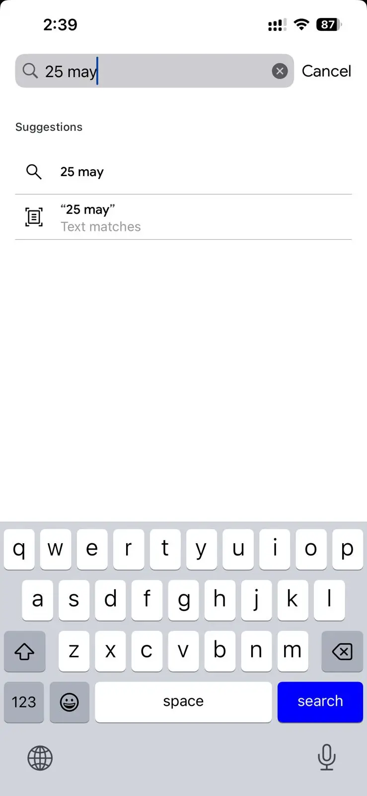 Type a date in the search bar to locate your photos.