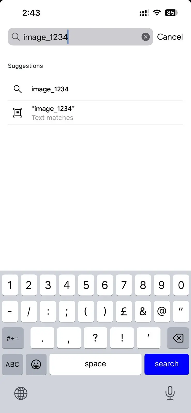Add a filename in the search bar to find your relevant images.