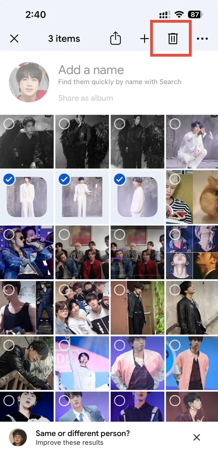 Select the trash icon to remove your selected duplicates from the Google Library.