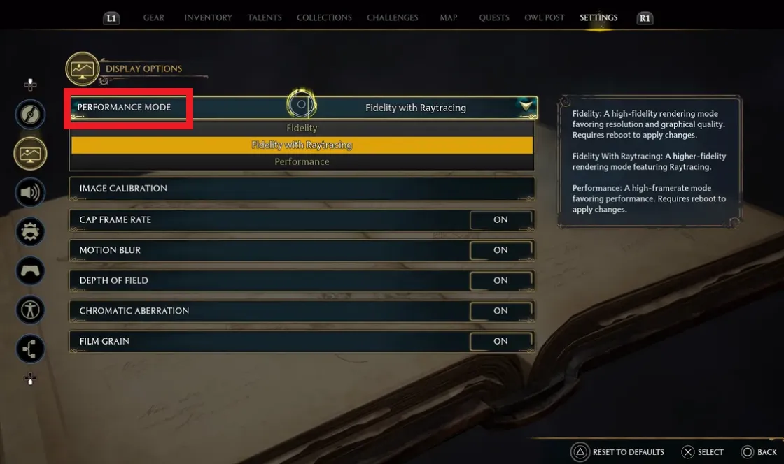 Select the performance mode .