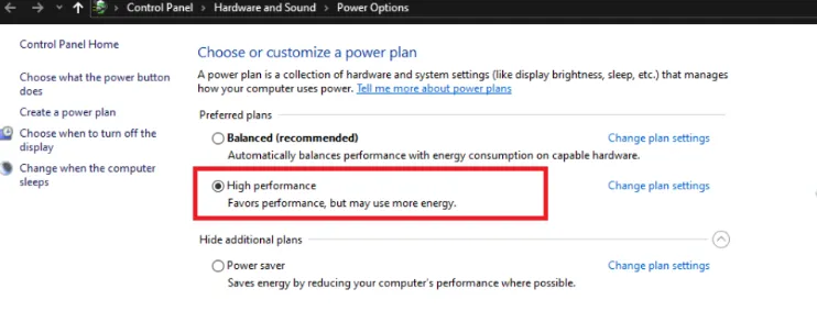 Set the High Performance to improve FPS.