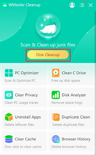 Select Disk Cleanup on your WMaster Cleanup app.