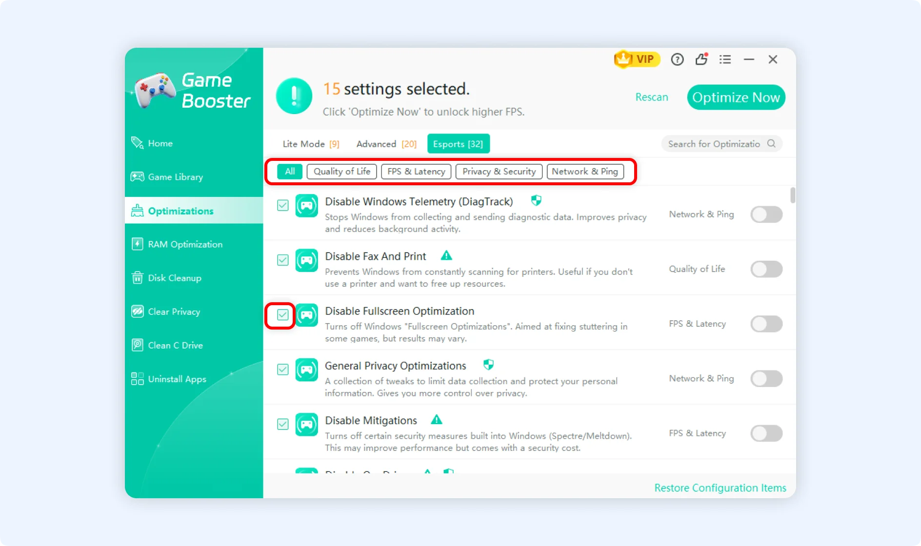 Switch from different configuration items.
