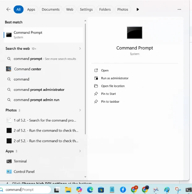 Search for command prompt and open the window.