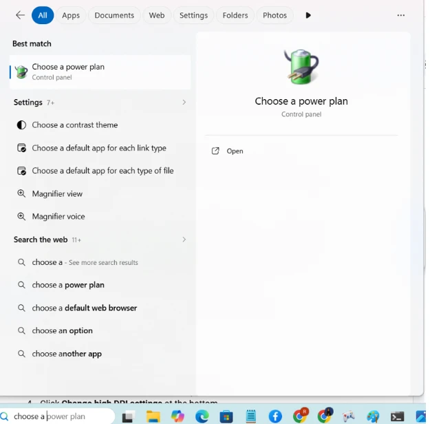 Search for choosing a power plan from the start menu.