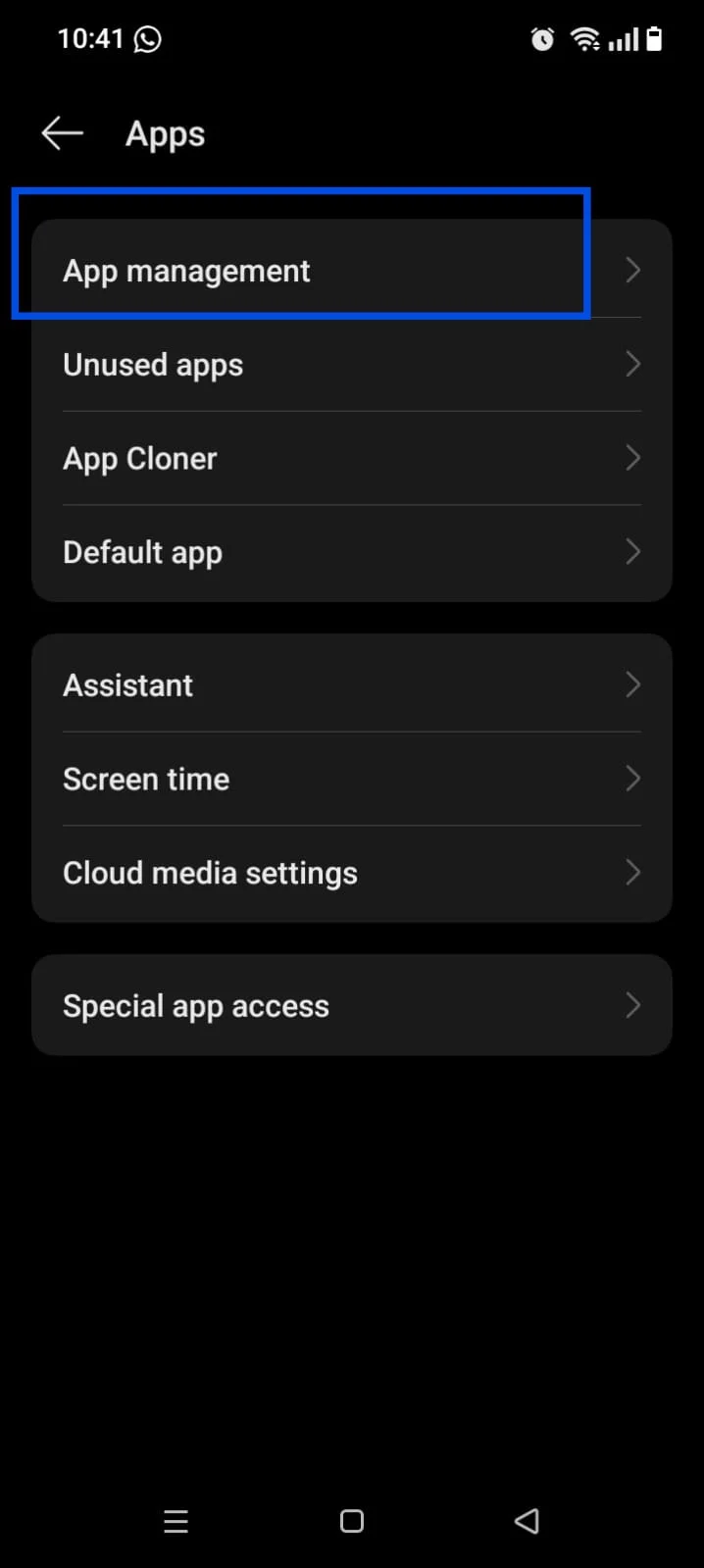Find the App Management.