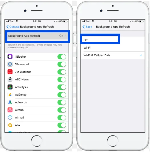 Click Off Background App Refresh.