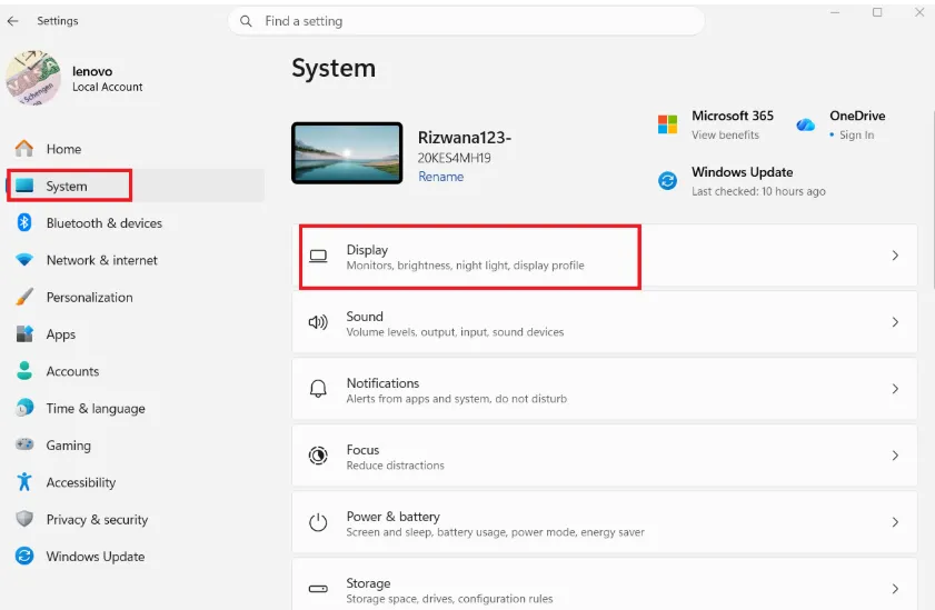 Go to the settings & system & Display.