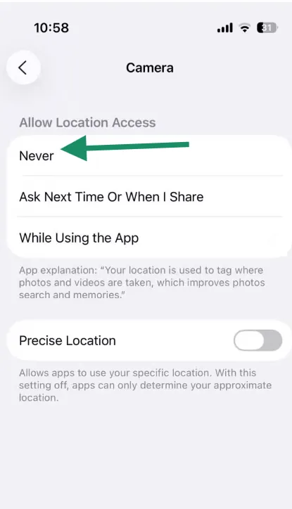 Turn off location tagging on iphone.