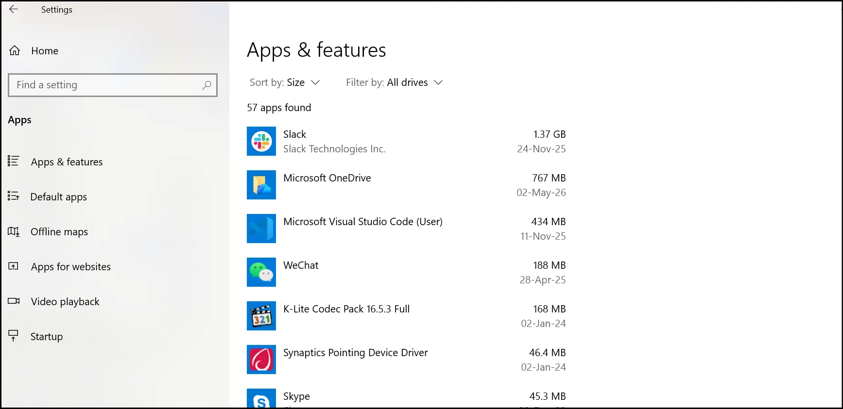 Your installed apps in Windows 10 sorted by Size where to Uninstall easily.