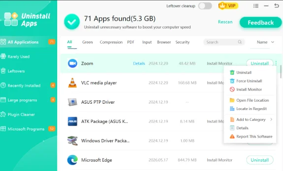 Uninstall unnecessary apps to free p space & boost your PC performance.