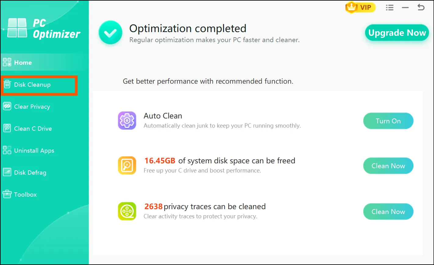 Select Disk Cleanup to deeply scan and remove junk from your Windows PC.