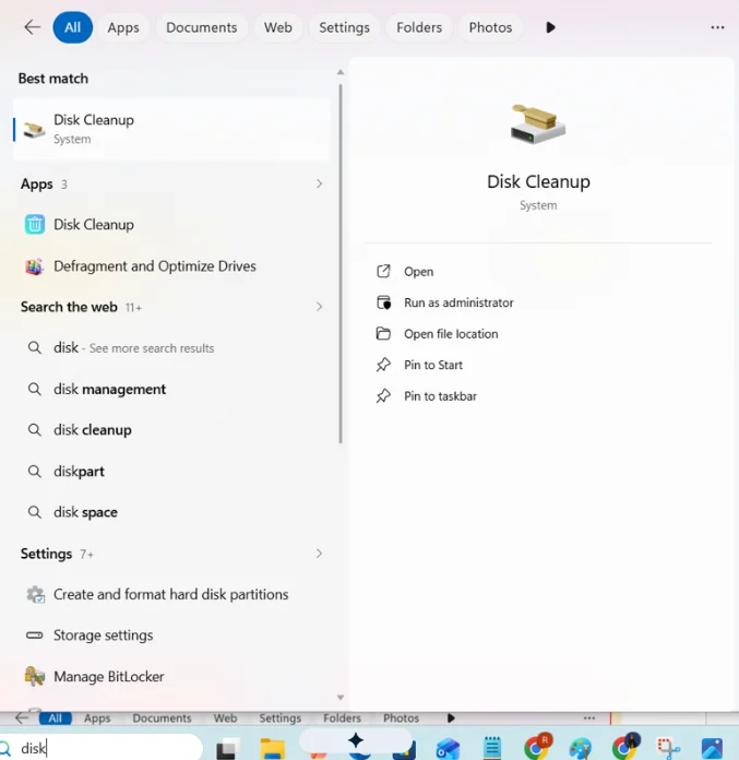 Go to Disk Cleanup from the start menu.