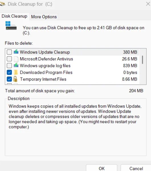 Select the files that are large and remove them.