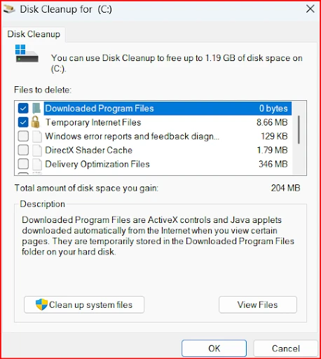 Select temporary files and tap ok to remove temporary files from PC.