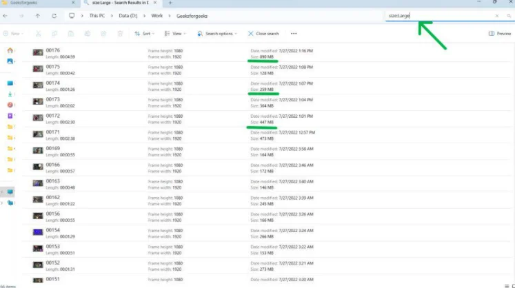 search for large files using the command.