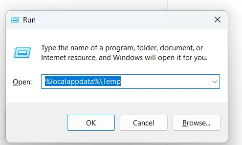 open the local appdata temp by clicking ok.