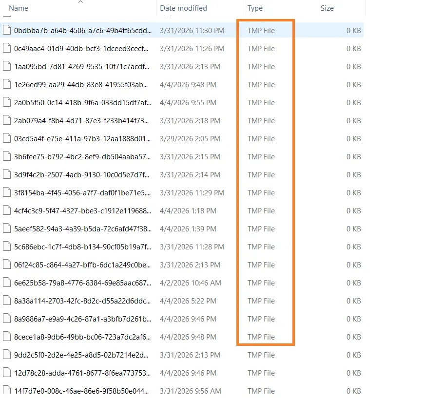 select the temp files that need to be deleted.
