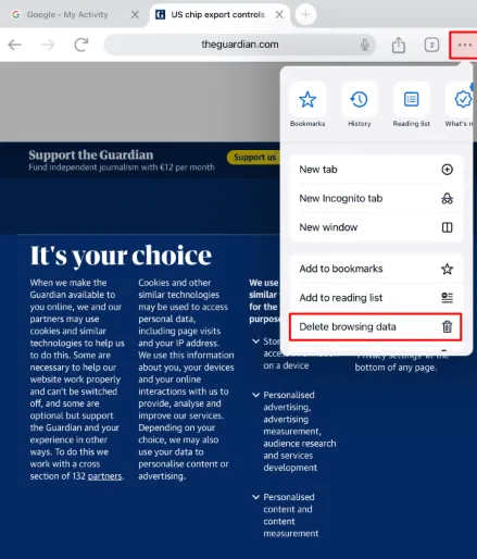 Find Delete Browsing Data from the dropdown menu.