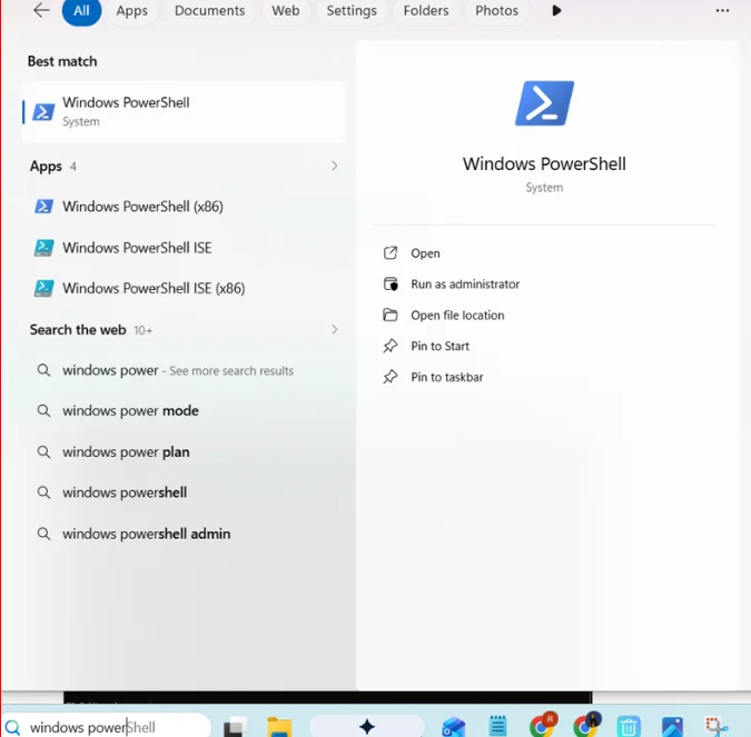 Open the Windows Powershell from start menu.