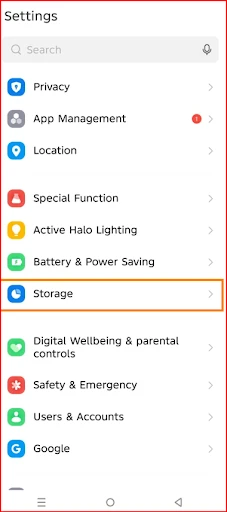 Go to setting and navigate to the Android storage.