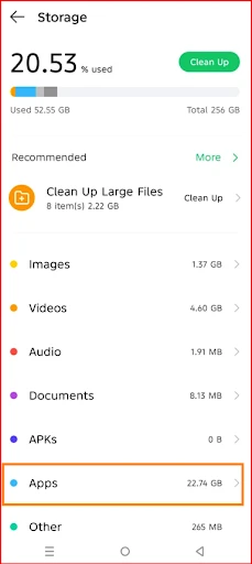 Check how much storage each app consumed.