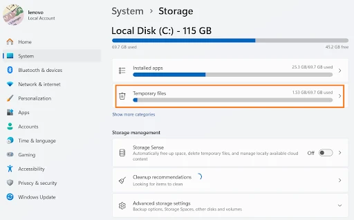 Check the space consumed by temporary files in your PC.