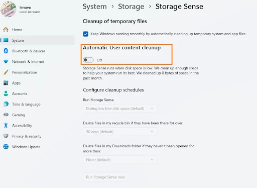 Turn on the automatic cleanup and set the schedule preferences.