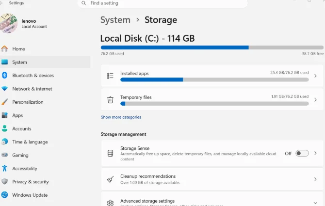Click on storage to get a complete breakdown.