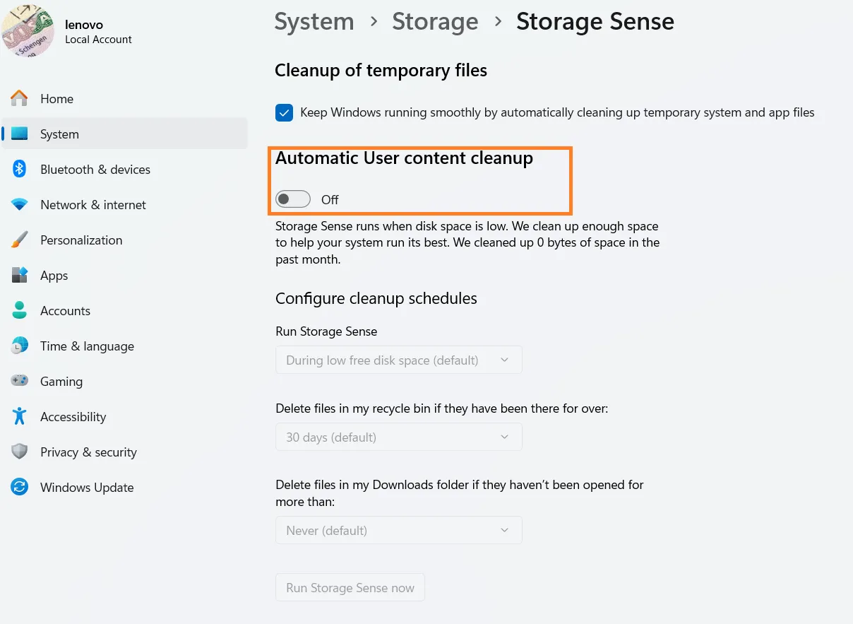 select your preferences to automatically clean up the temp files.