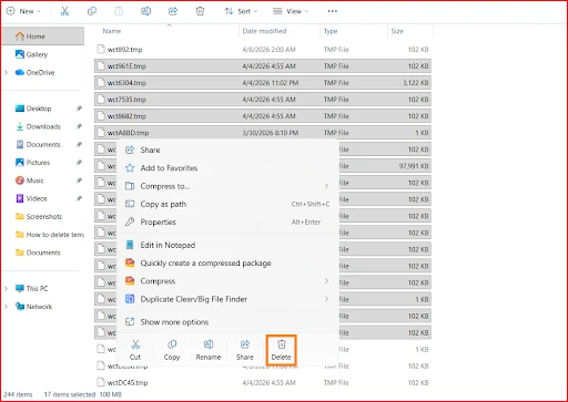 select the temp files you want to remove and click ok.