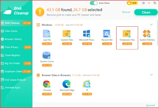 Find different system files along with the space they consumed.