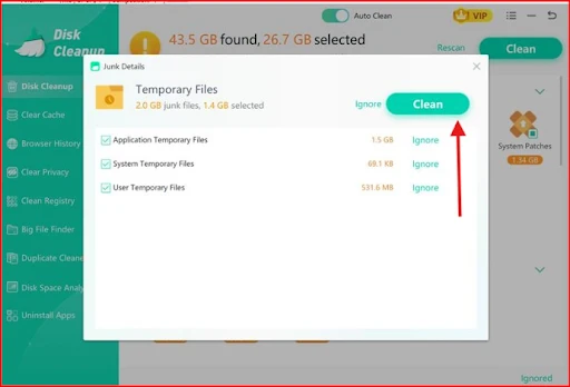 Select the temporary files you want to remove and hit clean.