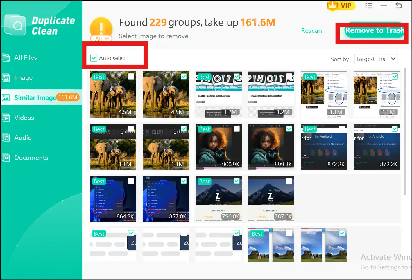 Auto-select or manual select duplicate photos to delete them with WMaster Cleanup.