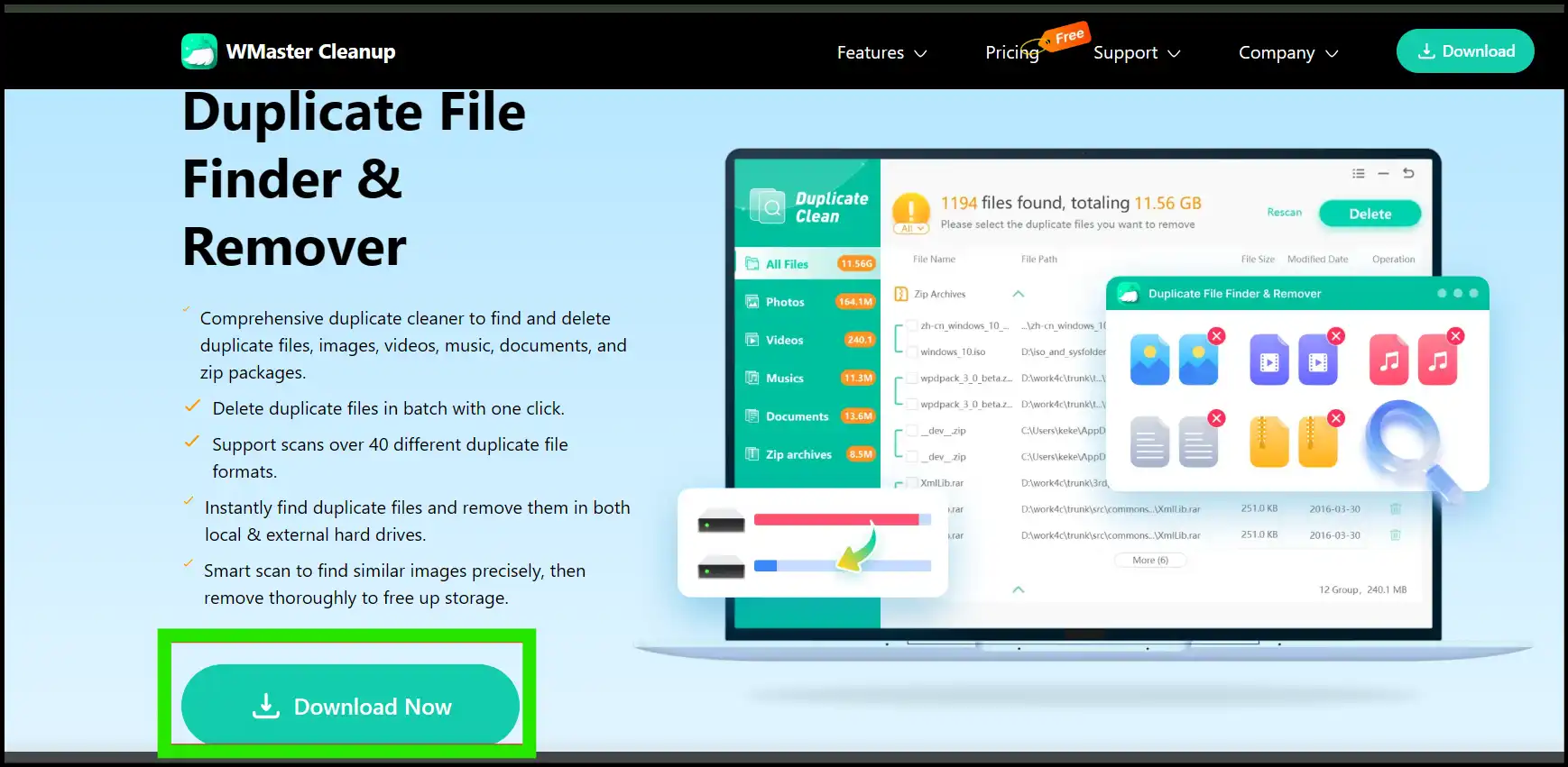 Download WMaster Cleanup to delete duplicate files from your PC.