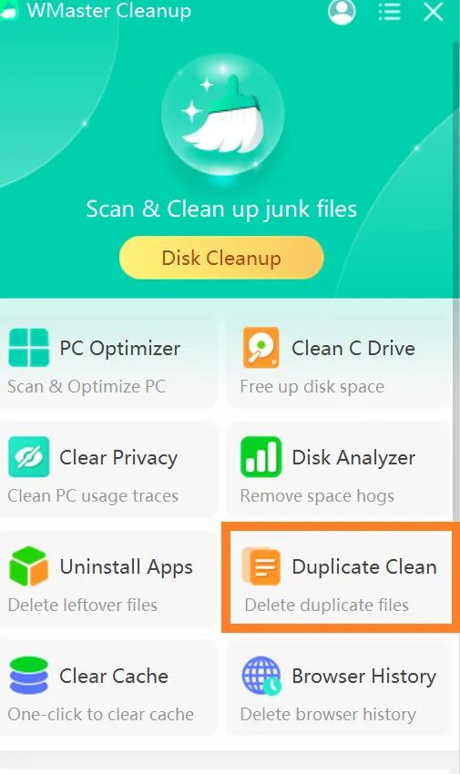 Open Duplicate Clean feature to delete your duplicate photos from PC.