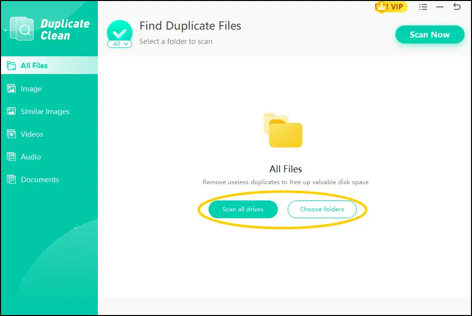Scan all file or choose specific folder to scan duplicates and similar files.