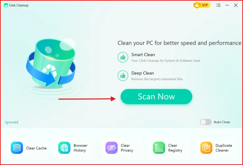 Start the scanning process to remove temporary files with Disk Cleanup.