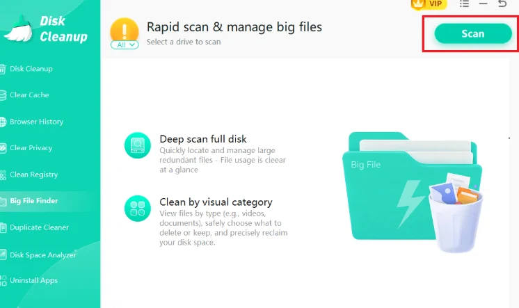 Click on the scan option for a deep scan of your files.
